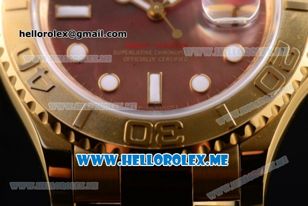 Rolex Yacht-Master 40 Clone Rolex 3135 Automatic Yellow Gold Case/Bracelet with Black MOP Dial and Dot Markers (BP) - Click Image to Close